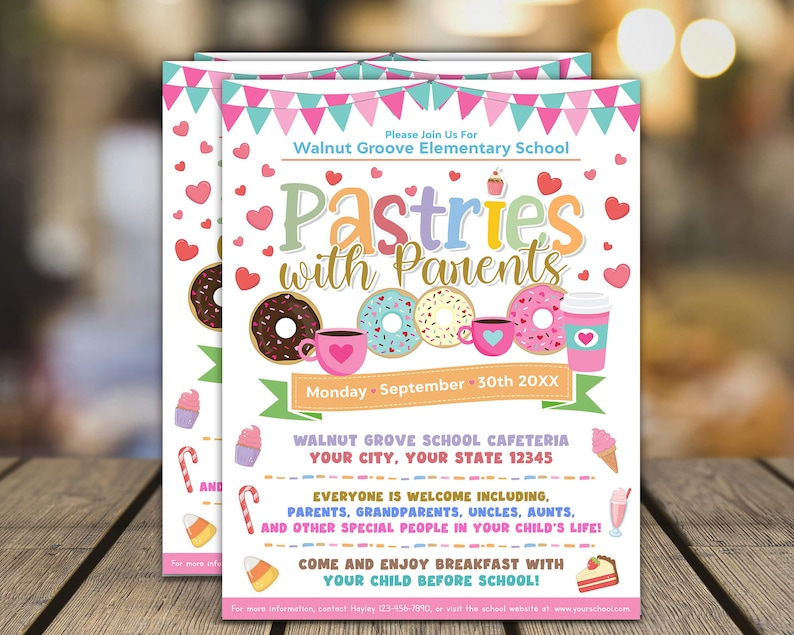 Editable Pastries With Parents Flyer Parent Appreciation Open Etsy
