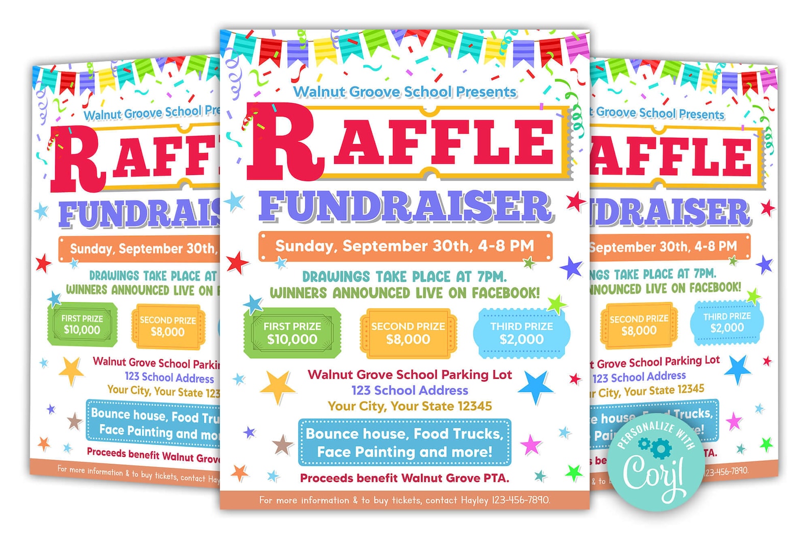 Pto Day Raffle Sign Editable Raffle Fundraiser Flyer, School Pto Pta Church Fundraiser ...