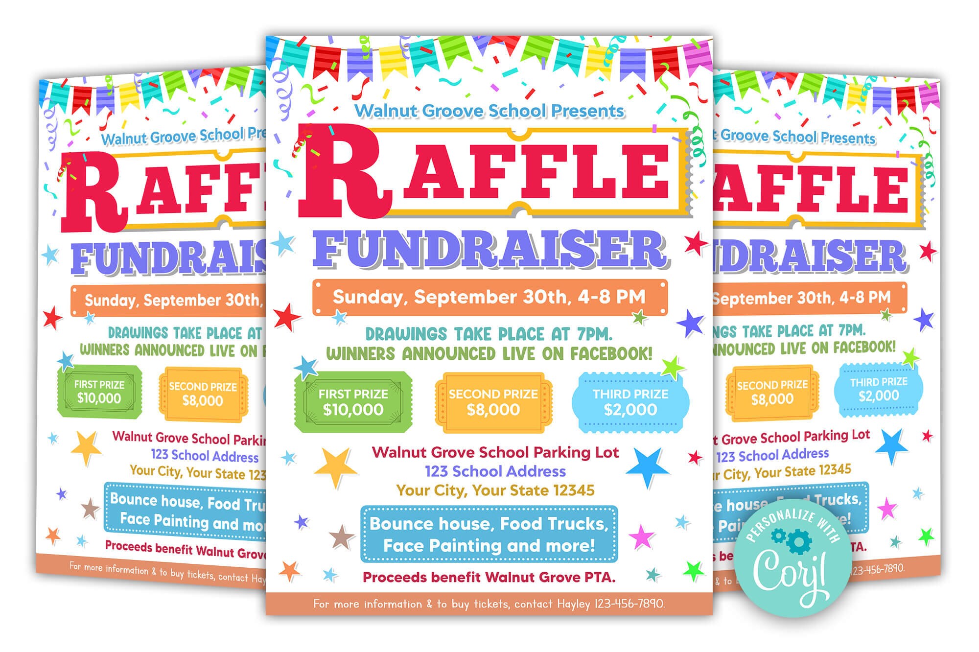 Pta Raffle Editable Raffle Fundraiser Flyer, School Pto Pta Church Fundraiser ...