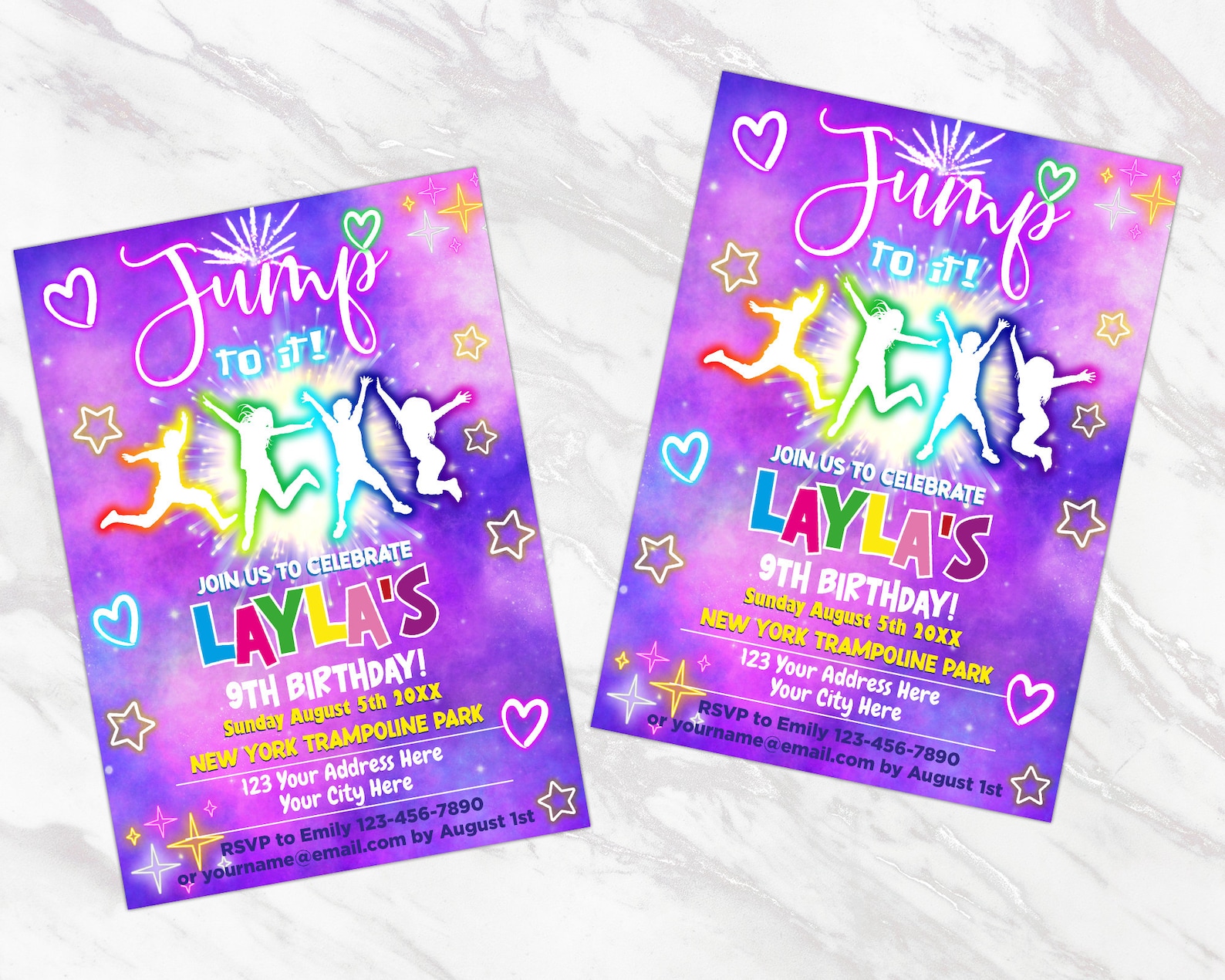 EDITABLE Trampoline Birthday Invitation Template Neon | Etsy