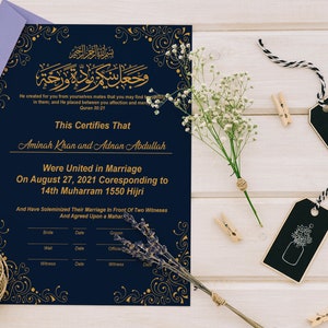 Editable Islamic Marriage Certificate, DIY Nikkah Certificate, Gold ...