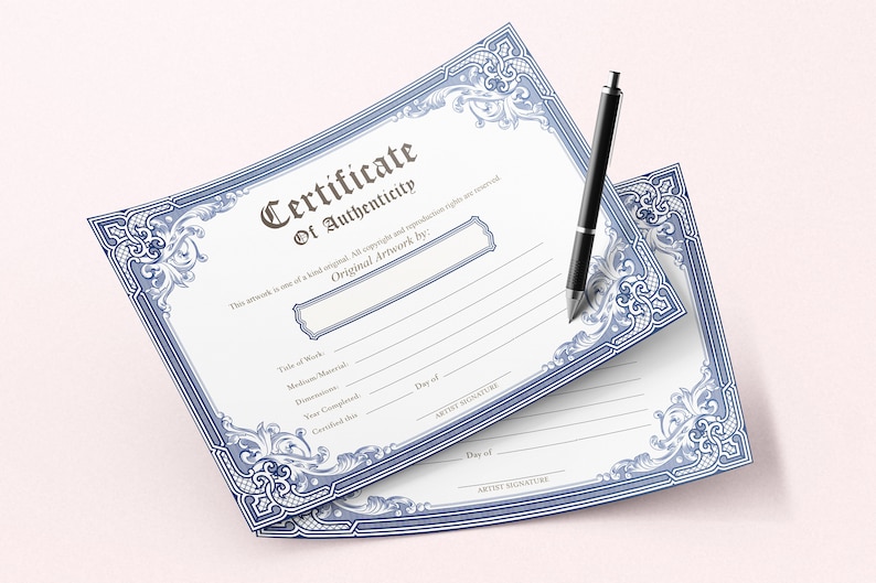 PRINTABLE Blank Certificate of Authenticity Blue DIY Etsy