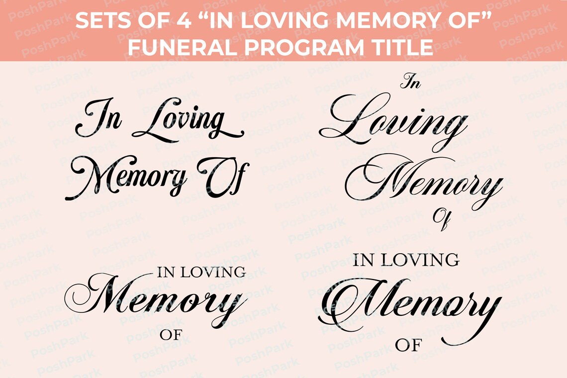 Sets of 4 in Loving Memory Funeral Program Titles, Pre-made Transparent ...