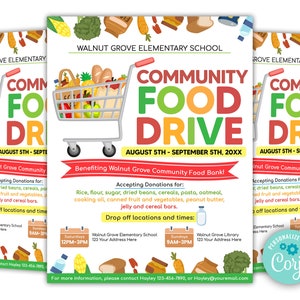 Editable Food Drive Flyer, School Church Fundraiser Invite, PTA PTO Community Fundraiser Flyer Template