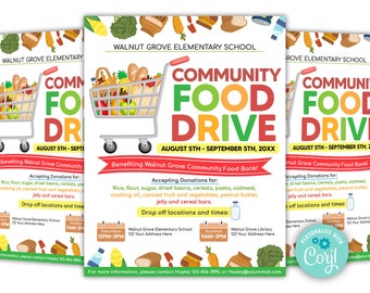 Editable Food Drive Flyer, School Church Fundraiser Invite, PTA PTO Community Fundraiser Flyer Template