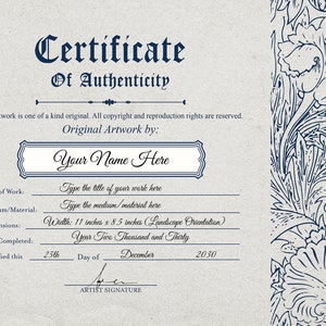 Custom Certificate of Authenticity Template, Diy Editable Authenticity Certificate