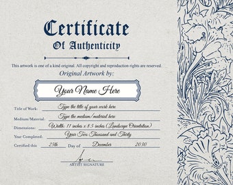 Editable Floral Certificate of Authenticity Template (DIY)