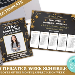 EDITABLE Star Employee of the Month Template | Staff Employee Appreciation Week Schedule Flyer Poster BUNDLE