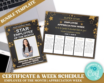 EDITABLE Star Employee of the Month Template | Staff Employee Appreciation Week Schedule Flyer Poster BUNDLE