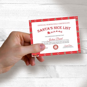 Editable Mini Nice List Certificate from Santa, Santa Certificate, Cute Nice List Certificate Card Size, Santa Claus Letter to Kids