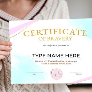 Certificate of Bravery, Editable Bravery Award Certificate Template for Being Brave, Instant Download