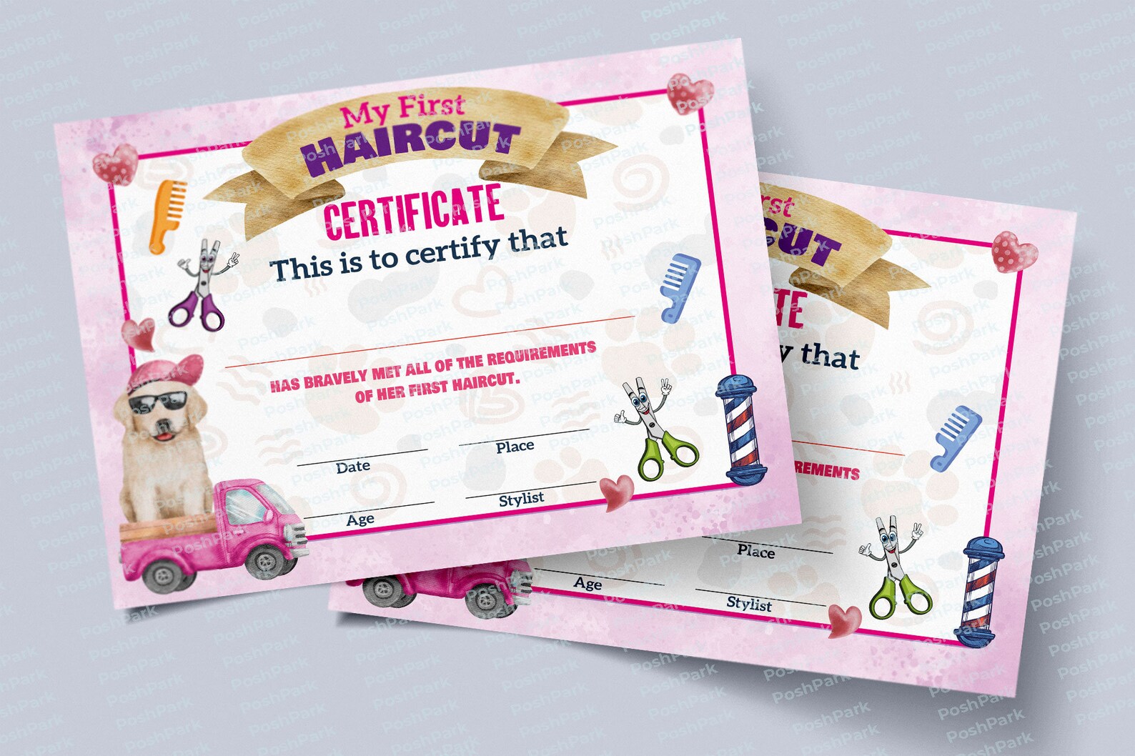 PRINTABLE Blank PDF First Haircut Certificate for Girls Pink | Etsy