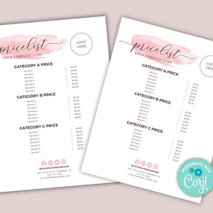 Editable Price List Flyer, Minimalist Price Template with Pink Brush Stroke
