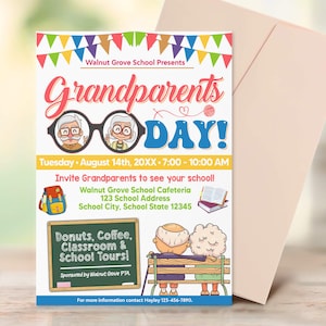 Grandparents Day Flyer Template, Editable Family School Invite, Printable PTA PTO Flyer School Fundraiser Poster Invitation