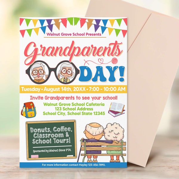 Grandparents Day Flyer Template, Editable Family School Invite, Printable PTA PTO Flyer School Fundraiser Poster Invitation