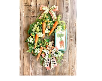 Carrot Wreath, Spring Moss Base Carrot Wreath for Front Door, Easter Carrot Wreath, Easter Bunny Decor, Carrot Door Hanger