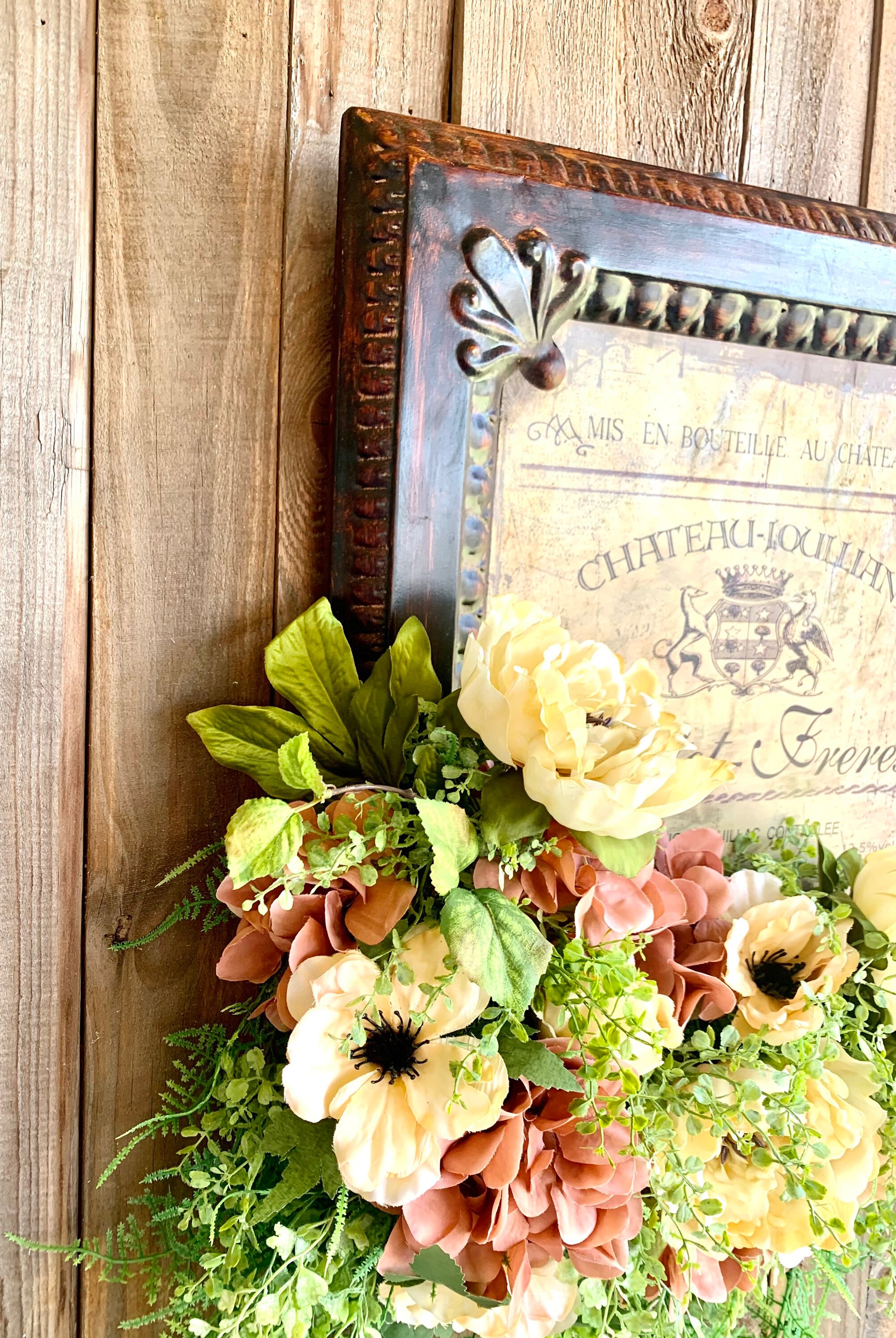 Cottage Style Floral Wall Decor, French Country Floral Wall Hanging, Cream Peonies Wall Decor