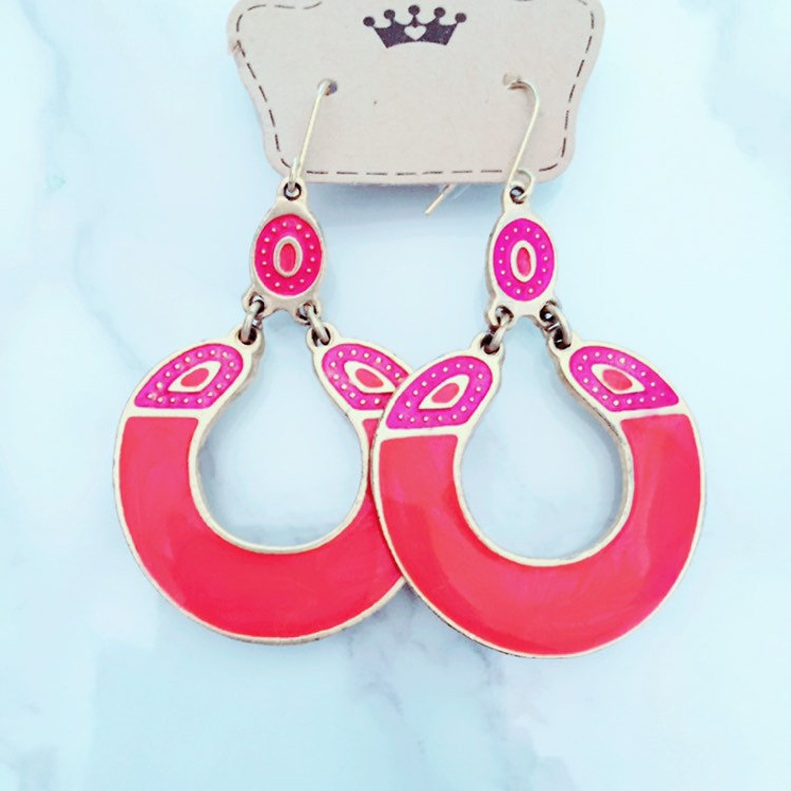 Hot Pink Vintage Statement Earrings Etsy