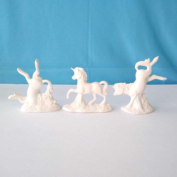 Unicorn Set / Set of 3 / Silly / Whimsical / Ready To Paint / Nursery / Kids / Baby Room Decor / Mythical / Figurines / Bisque / Ceramic