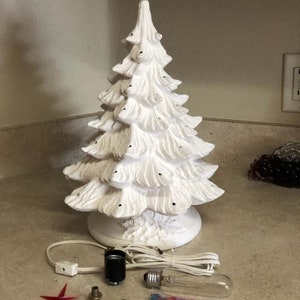 Ceramic Christmas Tree / Ready To Paint / 10 Inches with Base / Small Christmas Tree / Christmas Decor / Tree with Lights / Bisque Christmas