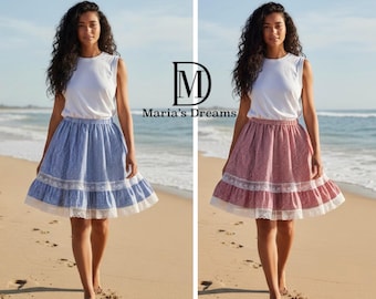 Red gingham skirts for Shango with a scarf