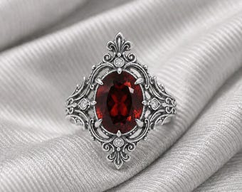 Bague de fiançailles ovale en argent sterling 925 vintage Art déco.