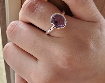 Natural Amethyst Ring Amethyst Silver Ring 925 Silver Rings Amethyst Gemstone Ring Oxidized Ring Boho Ring 7x9 mm Oval Amethyst Ring