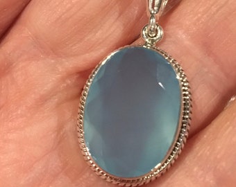 Metalsmith Pendant Gold Vermeil Pendant Natural Stone Pendant Women Pendant Gift For Wedding Blue Chalcedony Pendant Chain Pendant