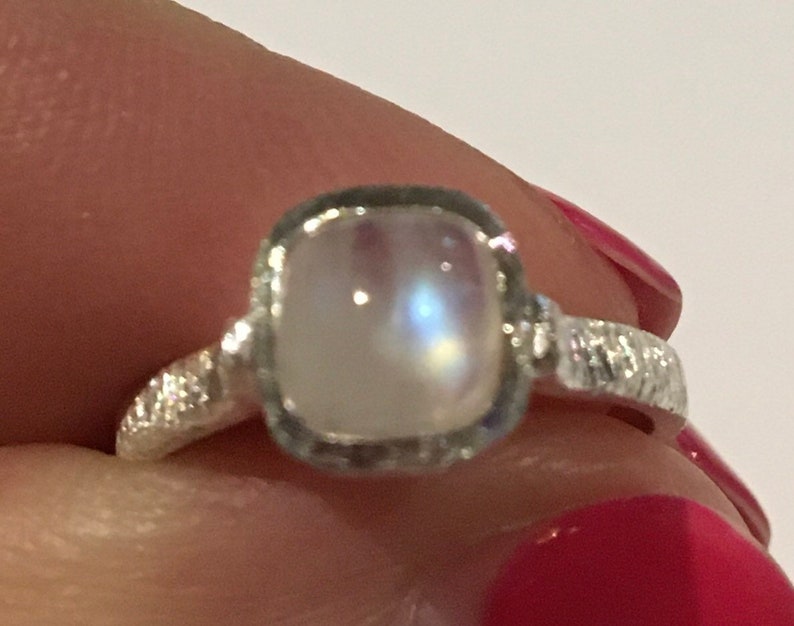 Unique Satin Finish-please see all photos Moonstone Ring Sterling Silver Cushion Cut