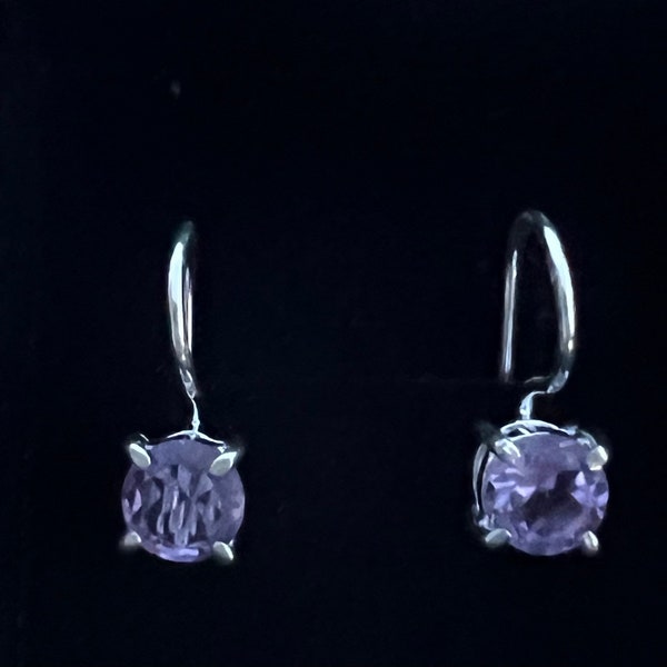 Amethyst Drop Dangle Earrings, Sterling Silver Faceted February Birthstone