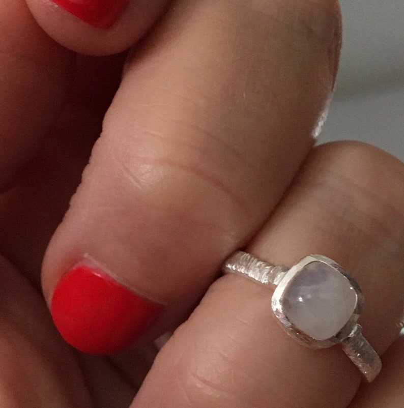 Unique Satin Finish-please see all photos Moonstone Ring Sterling Silver Cushion Cut
