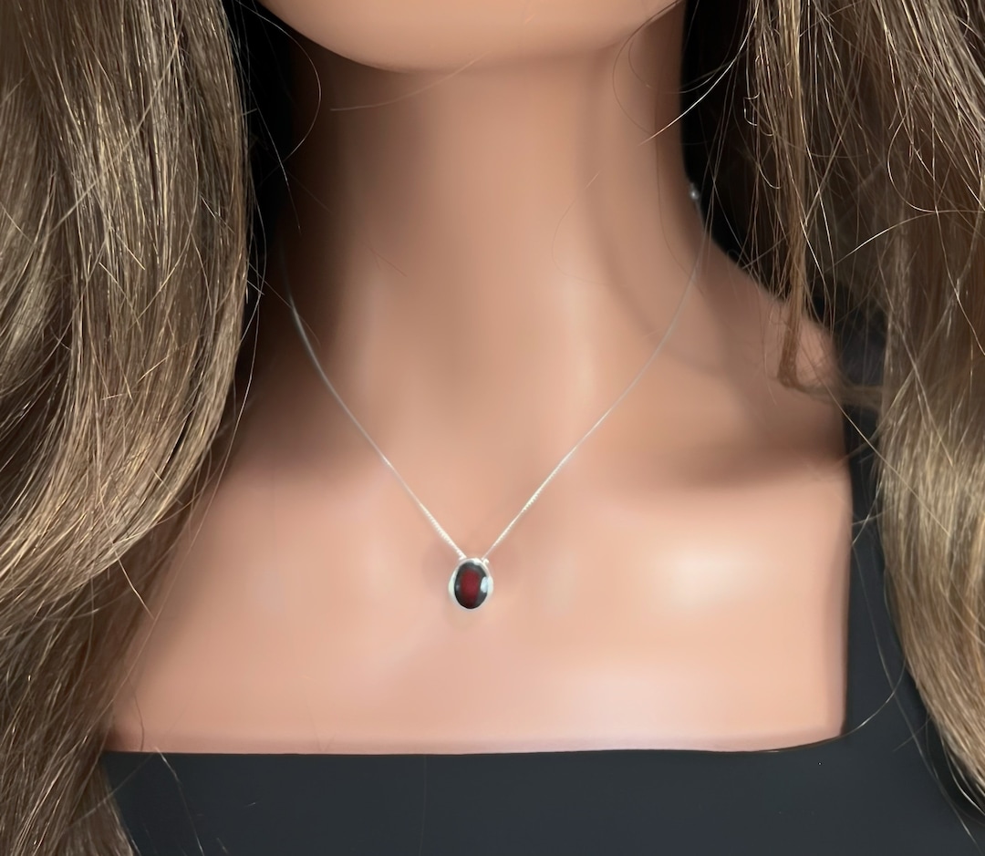 Garnet Necklace, Sterling Silver Floating Pendant With 16" or 18" Chain ...