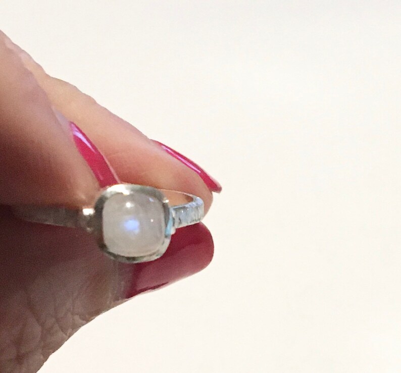 Unique Satin Finish-please see all photos Moonstone Ring Sterling Silver Cushion Cut