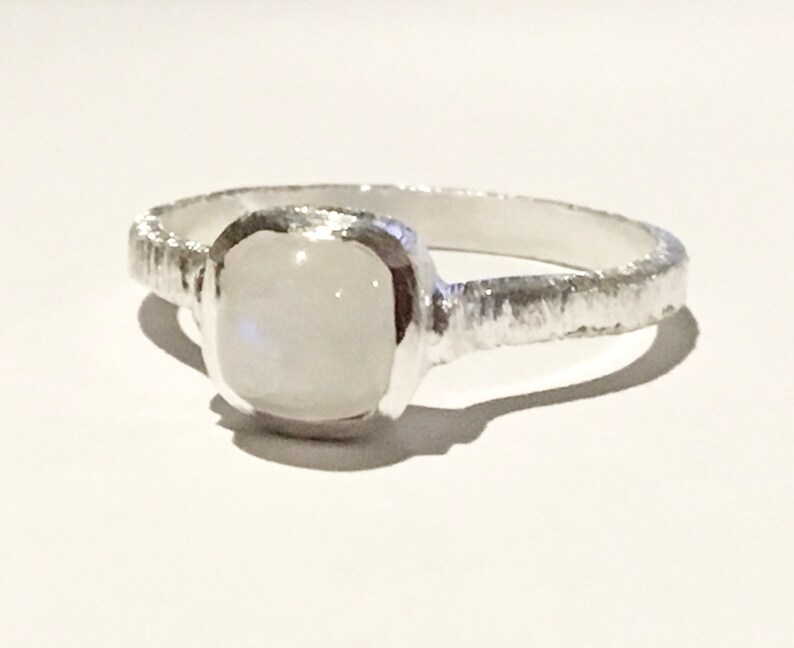 Unique Satin Finish-please see all photos Moonstone Ring Sterling Silver Cushion Cut