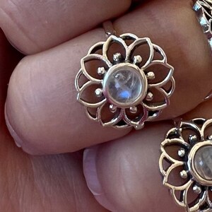 Rainbow Moonstone Ring, Sterling Silver Mandala Ring, boho and hippie  Alt. June Birthstone
