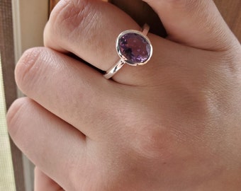 Sterling Silver Oval Amethyst Ring ~ Minimalist ~ February Birthstone