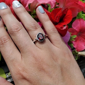 Sterling Silver Genuine Garnet Ring, Faceted Garnet, January Birthstone, boho hippie ring