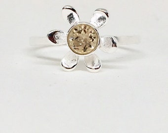 Citrine Ring, Sterling Silver Daisy Stacking Ring