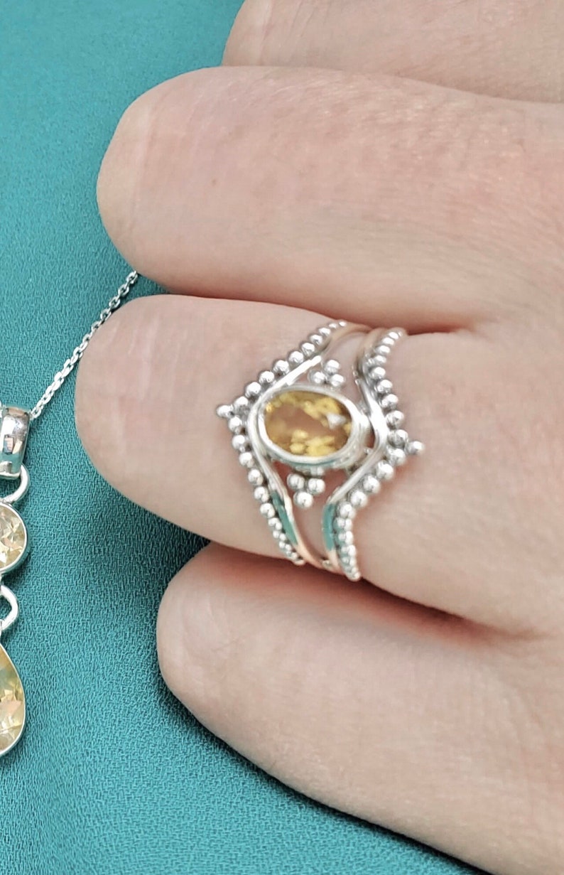 Sterling Silver Citrine Ring, boho & hippie, faceted-Please Read Full Description image 10