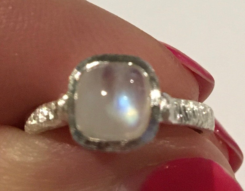 Unique Satin Finish-please see all photos Moonstone Ring Sterling Silver Cushion Cut