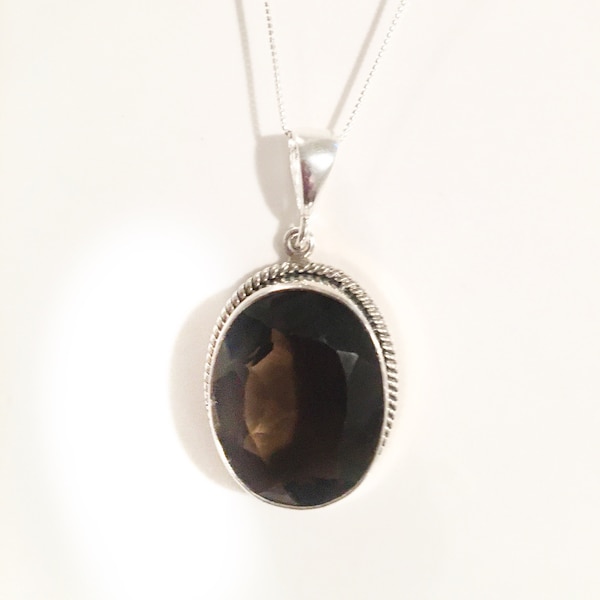 6 Ct. Smokey Quartz Necklace Sterling Silver, 925, Oval Brown Quartz Pendant with Chain Included