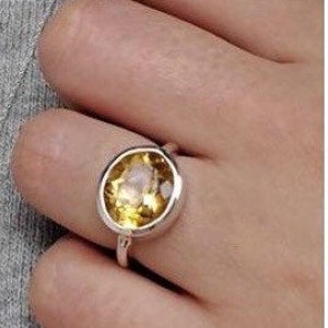 Sterling Silver Genuine Citrine Horizontal Oval Ring, minimalist ring