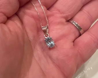 Blue Topaz Necklace, Sterling Silver with 18” Chain, Oval blue topaz Pendant, December Birthstone