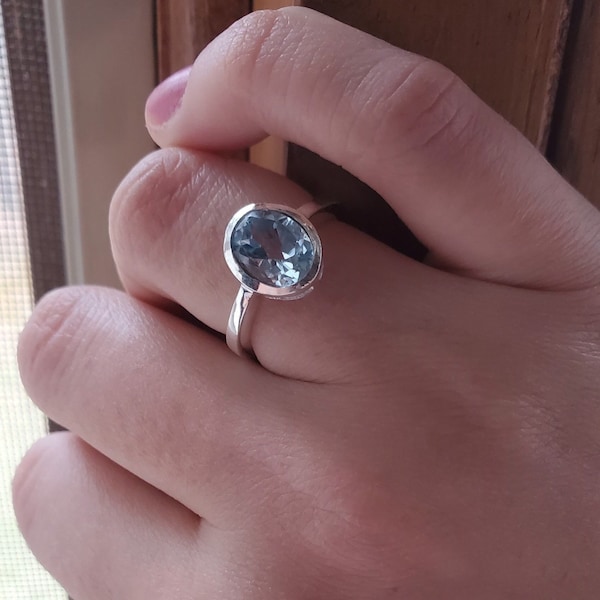 Sterling Silver Blue Topaz, December Birthstone Ring