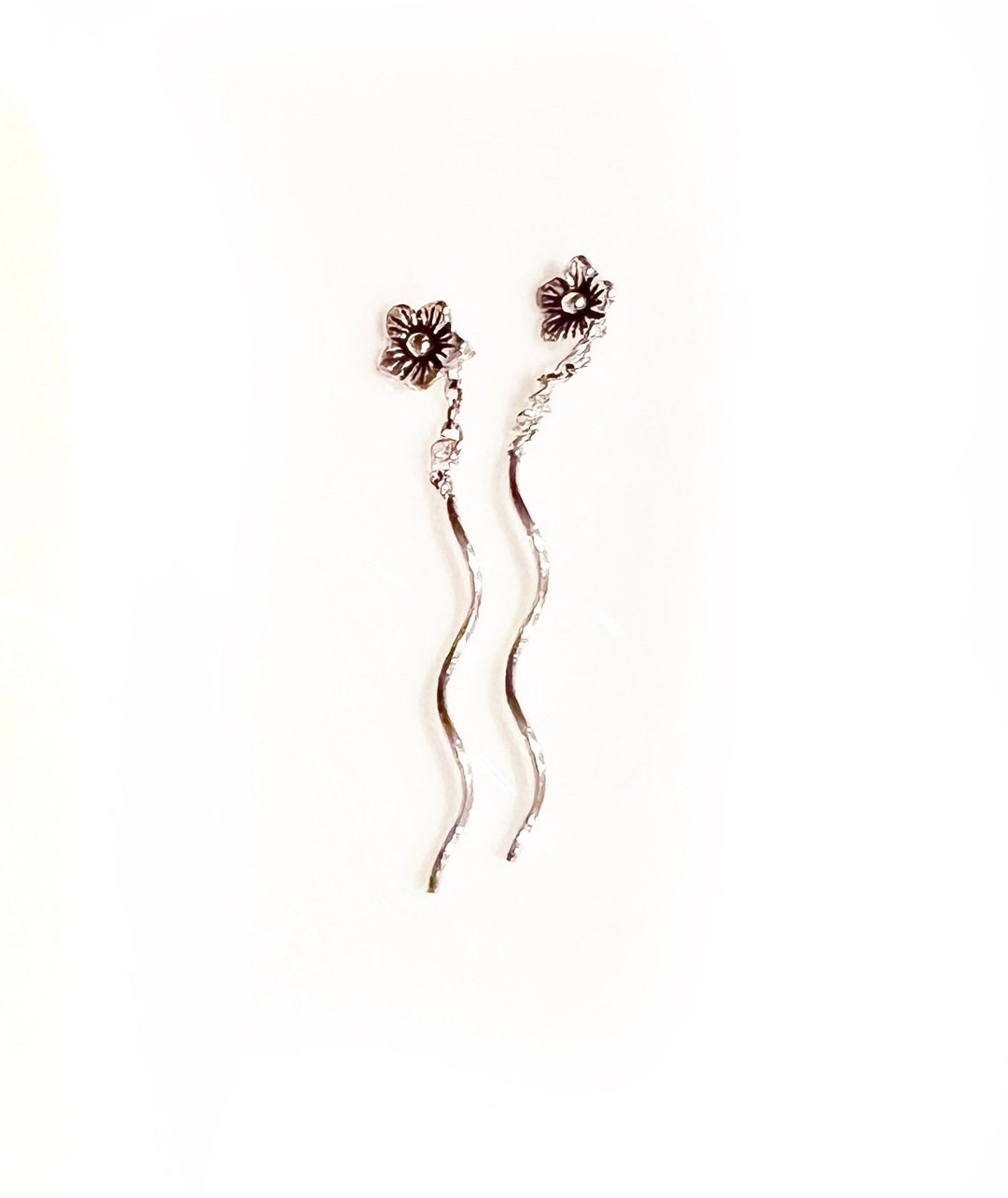 Flower Threader Earrings, Tiny Flowers, Sterling Silver Etsy