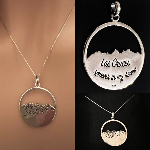 Las Cruces Pendant, Sterling Silver, Chain included, 1.25”, Organ Mountains, Nice Gift for  NM State University student Las Cruces