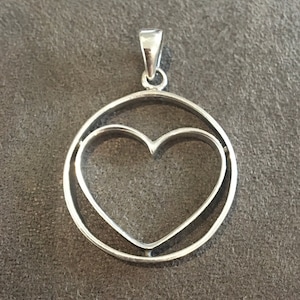 Sterling Silver Love Necklace, Heart Pendant, Circle symbolizing Endless Love, Minimalist, Valentine&#39;s Day Gift