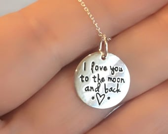Sterling Silver, I Love You To The Moon And Back Necklace, Solid Sterling Silver Pendant with or without Chain included, gift