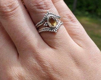 Silvershake 3 Stones Natural Citrine 925 Sterling Silver Stack Stackable Ribbon Ring Silvershake 3 Stones Natural Citrine 925 Sterling Silver Stack Stackable Ribbon Ring