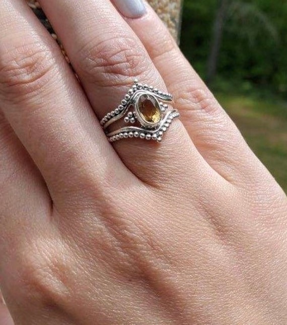 Sterling Silver Citrine Ring, boho & hippie, faceted-Please Read Full Description